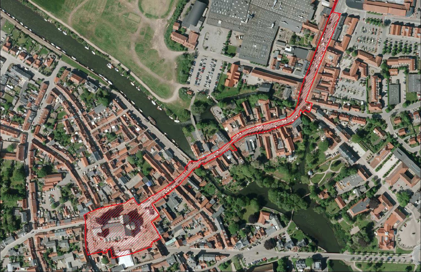 Luftfoto af området som er omfattet af regulativets bestemmelser. 